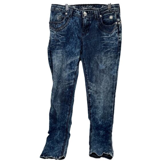 Apple Bottoms Jeans Womens 7 / 8 (30x33 ACTUAL) Acid Wash Rhinestone Denim Y2K - Picture 2 of 12